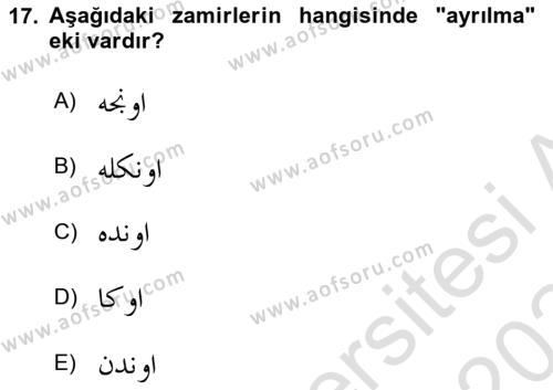 Osmanlı Türkçesi 1 Dersi 2023 - 2024 Yılı Yaz Okulu Sınavı 17. Soru