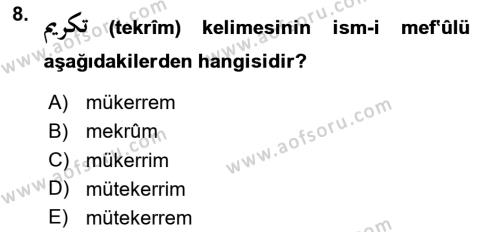 Osmanlı Türkçesi 1 Dersi 2023 - 2024 Yılı Yaz Okulu Sınavı 8. Soru