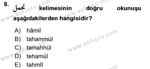 Osmanlı Türkçesi 1 Dersi 2023 - 2024 Yılı Yaz Okulu Sınavı 9. Soru