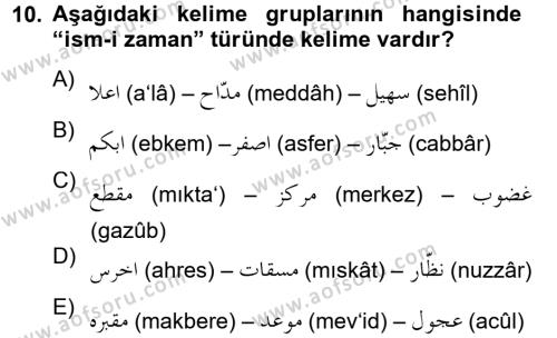 Osmanlı Türkçesi 2 Dersi 2012 - 2013 Yılı (Vize) Ara Sınavı 10. Soru