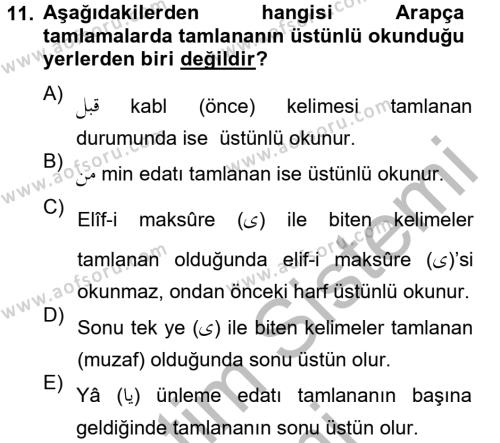 Osmanlı Türkçesi 2 Dersi 2012 - 2013 Yılı (Vize) Ara Sınavı 11. Soru