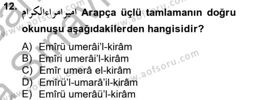 Osmanlı Türkçesi 2 Dersi 2012 - 2013 Yılı (Vize) Ara Sınavı 12. Soru