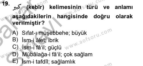 Osmanlı Türkçesi 2 Dersi 2012 - 2013 Yılı (Vize) Ara Sınavı 19. Soru
