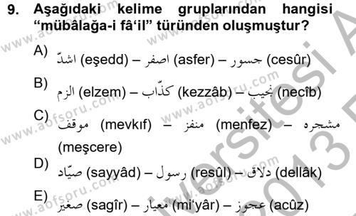 Osmanlı Türkçesi 2 Dersi 2012 - 2013 Yılı (Vize) Ara Sınavı 9. Soru