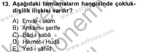 Osmanlı Türkçesi 2 Dersi 2012 - 2013 Yılı (Final) Dönem Sonu Sınavı 13. Soru