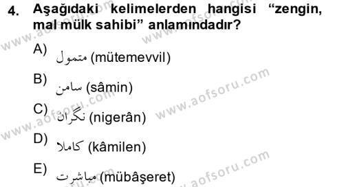 Osmanlı Türkçesi 2 Dersi 2012 - 2013 Yılı (Final) Dönem Sonu Sınavı 4. Soru