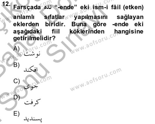 Osmanlı Türkçesi 2 Dersi 2013 - 2014 Yılı (Final) Dönem Sonu Sınavı 12. Soru