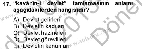 Osmanlı Türkçesi 2 Dersi 2013 - 2014 Yılı (Final) Dönem Sonu Sınavı 17. Soru