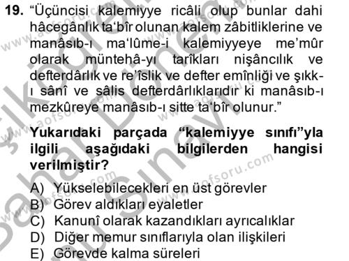 Osmanlı Türkçesi 2 Dersi 2014 - 2015 Yılı (Final) Dönem Sonu Sınavı 19. Soru