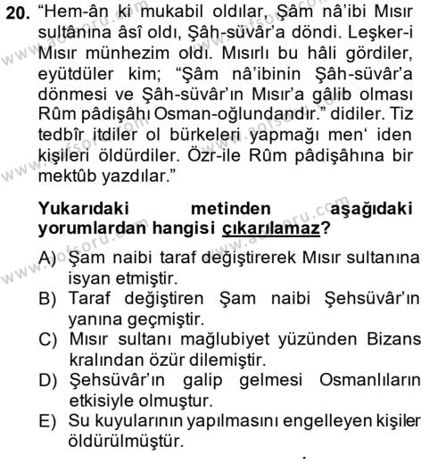 Osmanlı Türkçesi 2 Dersi 2014 - 2015 Yılı (Final) Dönem Sonu Sınavı 20. Soru