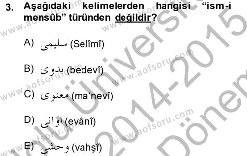 Osmanlı Türkçesi 2 Dersi 2014 - 2015 Yılı (Final) Dönem Sonu Sınavı 3. Soru
