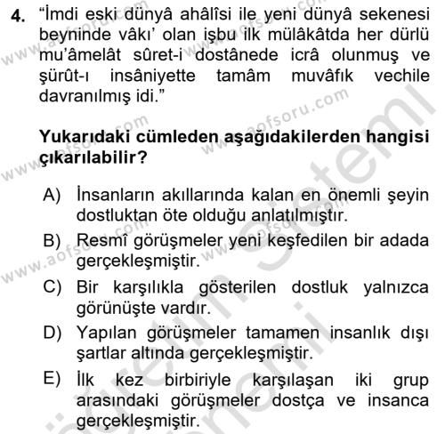 Osmanlı Türkçesi 2 Dersi 2015 - 2016 Yılı (Final) Dönem Sonu Sınavı 4. Soru