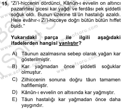 Osmanlı Türkçesi 2 Dersi 2016 - 2017 Yılı (Final) Dönem Sonu Sınavı 15. Soru