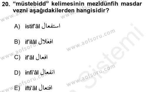 Osmanlı Türkçesi 2 Dersi 2017 - 2018 Yılı (Final) Dönem Sonu Sınavı 20. Soru