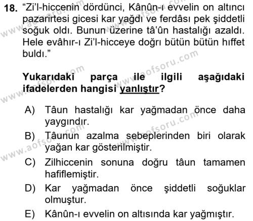 Osmanlı Türkçesi 2 Dersi 2018 - 2019 Yılı Yaz Okulu Sınavı 18. Soru