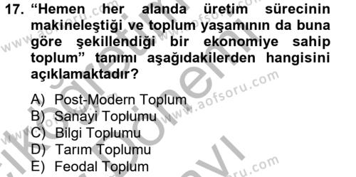 Genel Uygarlık Tarihi Dersi 2012 - 2013 Yılı (Final) Dönem Sonu Sınavı 17. Soru