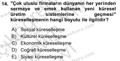 Genel Uygarlık Tarihi Dersi 2020 - 2021 Yılı Yaz Okulu Sınavı 14. Soru