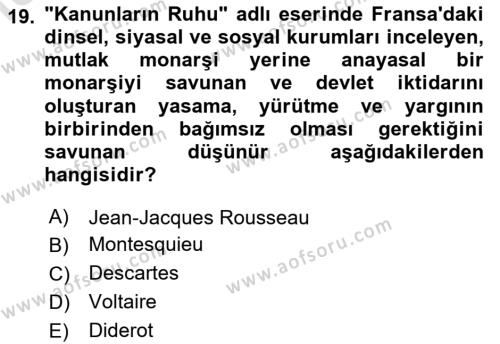 Genel Uygarlık Tarihi Dersi 2020 - 2021 Yılı Yaz Okulu Sınavı 19. Soru