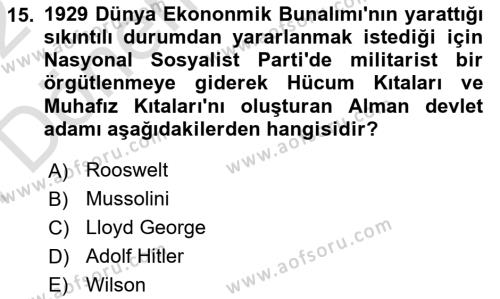 Genel Uygarlık Tarihi Dersi 2021 - 2022 Yılı (Final) Dönem Sonu Sınavı 15. Soru