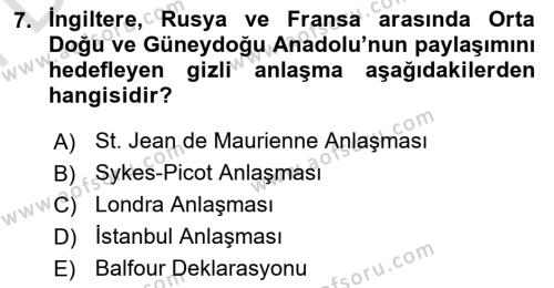 Genel Uygarlık Tarihi Dersi 2021 - 2022 Yılı (Final) Dönem Sonu Sınavı 7. Soru