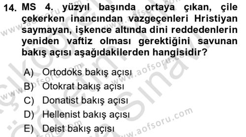 Genel Uygarlık Tarihi Dersi 2023 - 2024 Yılı (Vize) Ara Sınavı 14. Soru