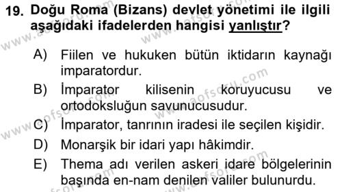 Genel Uygarlık Tarihi Dersi 2023 - 2024 Yılı (Vize) Ara Sınavı 19. Soru