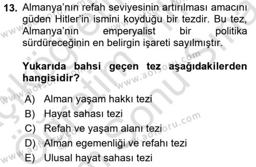 Genel Uygarlık Tarihi Dersi 2023 - 2024 Yılı (Final) Dönem Sonu Sınavı 13. Soru