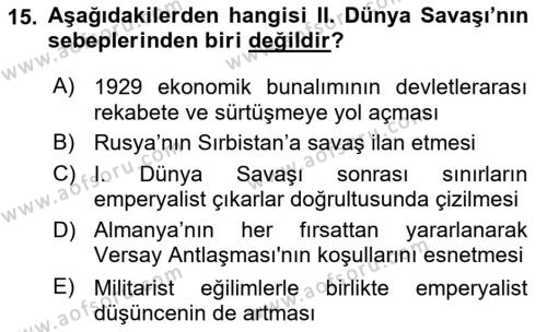 Genel Uygarlık Tarihi Dersi 2023 - 2024 Yılı (Final) Dönem Sonu Sınavı 15. Soru