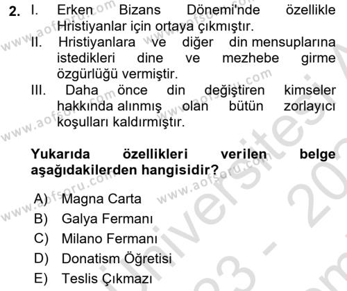 Genel Uygarlık Tarihi Dersi 2023 - 2024 Yılı (Final) Dönem Sonu Sınavı 2. Soru