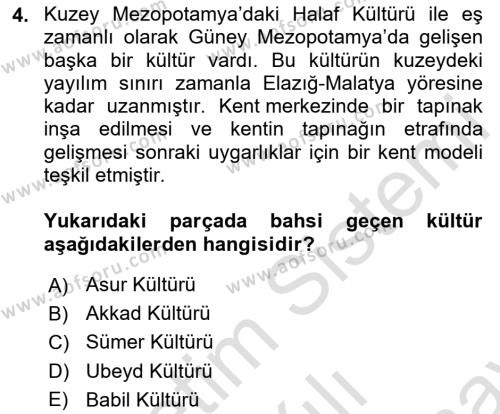 Genel Uygarlık Tarihi Dersi 2023 - 2024 Yılı (Final) Dönem Sonu Sınavı 4. Soru