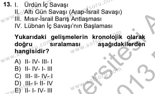 Siyasi Tarih Dersi 2012 - 2013 Yılı (Final) Dönem Sonu Sınavı 13. Soru