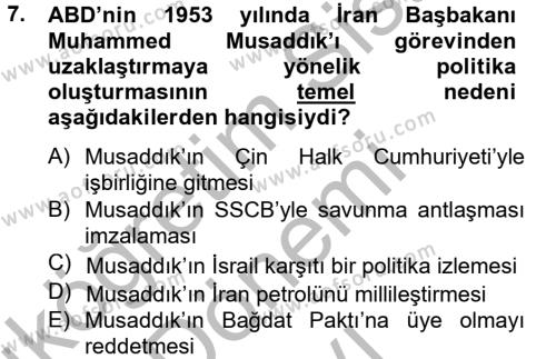 Siyasi Tarih Dersi 2012 - 2013 Yılı (Final) Dönem Sonu Sınavı 7. Soru