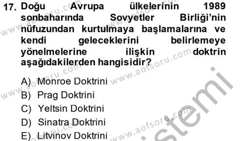Siyasi Tarih Dersi 2014 - 2015 Yılı (Final) Dönem Sonu Sınavı 17. Soru