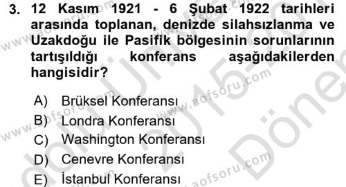 Siyasi Tarih Dersi 2015 - 2016 Yılı (Final) Dönem Sonu Sınavı 3. Soru