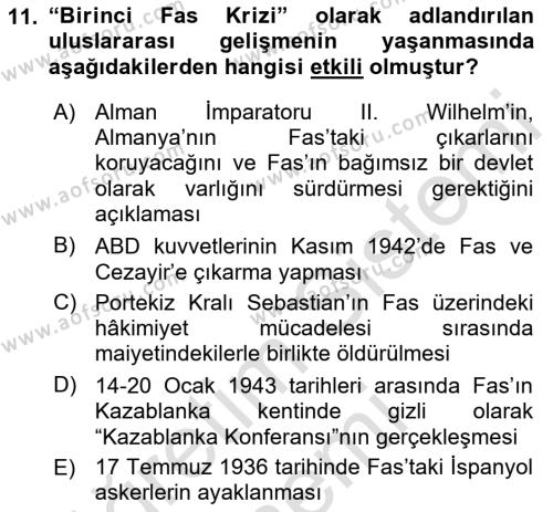 Siyasi Tarih Dersi 2021 - 2022 Yılı (Vize) Ara Sınavı 11. Soru