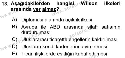 Siyasi Tarih Dersi 2021 - 2022 Yılı (Vize) Ara Sınavı 13. Soru