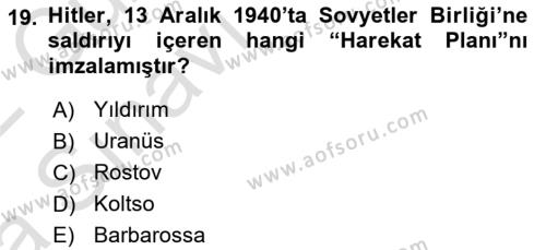 Siyasi Tarih Dersi 2021 - 2022 Yılı (Vize) Ara Sınavı 19. Soru