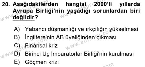 Siyasi Tarih Dersi 2022 - 2023 Yılı Yaz Okulu Sınavı 20. Soru