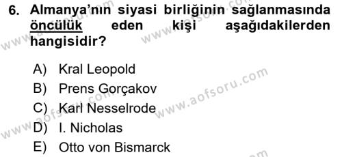 Siyasi Tarih Dersi 2022 - 2023 Yılı Yaz Okulu Sınavı 6. Soru