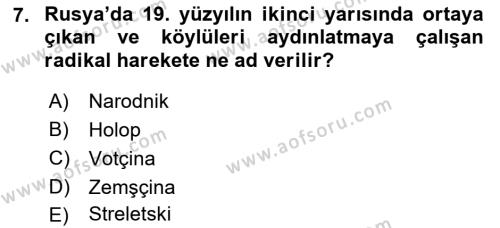 Siyasi Tarih Dersi 2022 - 2023 Yılı Yaz Okulu Sınavı 7. Soru