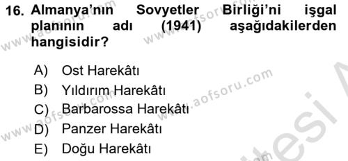 Siyasi Tarih Dersi 2023 - 2024 Yılı (Vize) Ara Sınavı 16. Soru