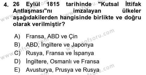 Siyasi Tarih Dersi 2023 - 2024 Yılı (Final) Dönem Sonu Sınavı 4. Soru