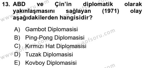 Siyasi Tarih Dersi 2023 - 2024 Yılı Yaz Okulu Sınavı 13. Soru