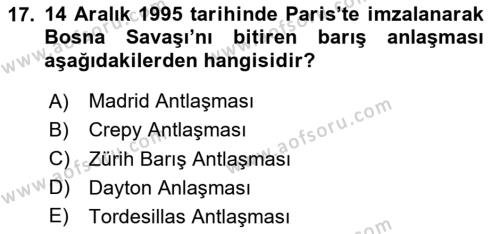 Siyasi Tarih Dersi 2023 - 2024 Yılı Yaz Okulu Sınavı 17. Soru