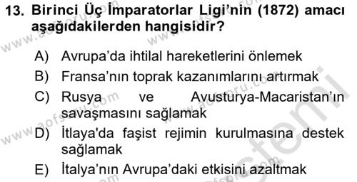 Siyasi Tarih Dersi 2024 - 2025 Yılı (Vize) Ara Sınavı 13. Soru