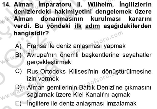 Siyasi Tarih Dersi 2024 - 2025 Yılı (Vize) Ara Sınavı 14. Soru