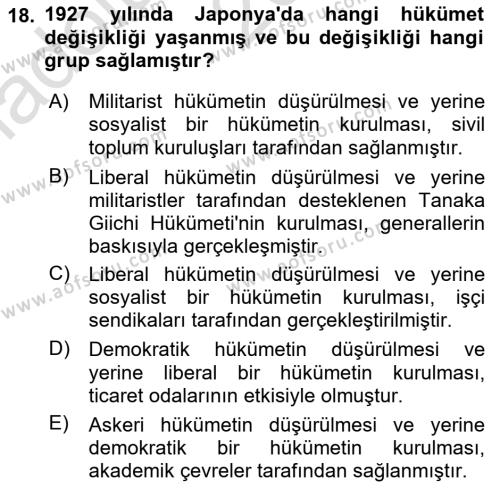 Siyasi Tarih Dersi 2024 - 2025 Yılı (Vize) Ara Sınavı 18. Soru