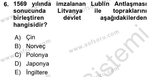 Siyasi Tarih 1 Dersi 2017 - 2018 Yılı (Vize) Ara Sınavı 6. Soru