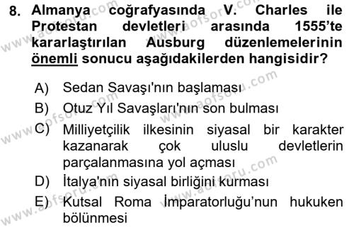 Siyasi Tarih 1 Dersi 2019 - 2020 Yılı (Vize) Ara Sınavı 8. Soru