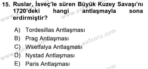 Siyasi Tarih 1 Dersi 2021 - 2022 Yılı (Vize) Ara Sınavı 15. Soru